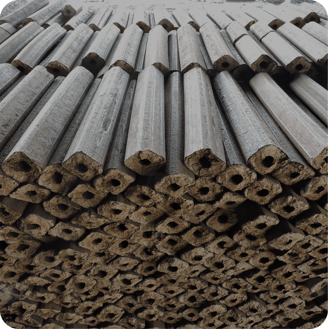 hexagonal biomass briquettes with a central hole